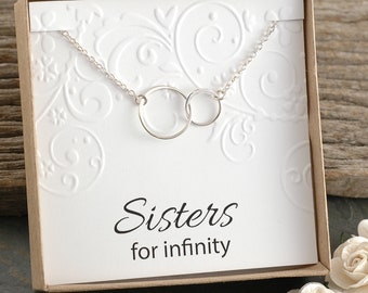 Sisters for infinity - Connected circles necklace - Eternity - Infinity necklace - double intertwined rings - two linked circles Sister gift