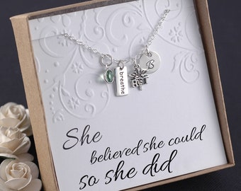 RT Respiratory Therapist Necklace - Sterling Silver - RT caduceus charm - Breathe Charm - Initial - Birthstone