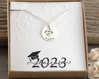 2024 Graduation Necklace - Sterling Silver - Name disc, 2024 charm
