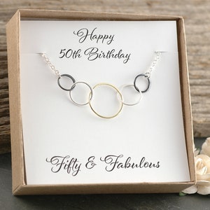 50th Birthday Gift, Five circles for 50th Birthday, Mixed metal necklace, Happy Birthday, Fifty & Fabulous, Gift for her