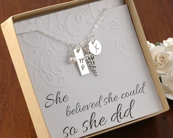 NP Nurse Practitioner Necklace - Sterling Silver Initial Charm, Pearl or Birthstone