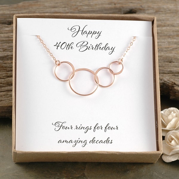 40th Birthday Gift, Four circles for 40th Birthday, Rose Gold necklace, Happy Birthday, Four rings for four amazing decades, Gift for her