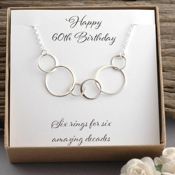 BRACELET - 60th Birthday Gift, Six rings for 6 amazing decades, Sterling silver, Happy Birthday, 6 circles, Gift for her