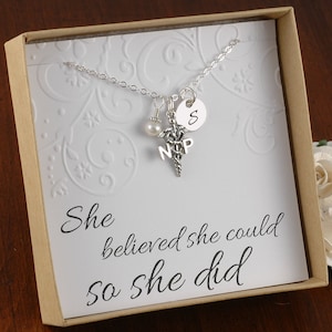 NP Nurse Practitioner Necklace - Sterling Silver Initial Charm, Pearl or Birthstone