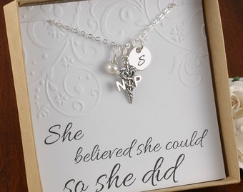 NP Nurse Practitioner Necklace - Sterling Silver Initial Charm, Pearl or Birthstone