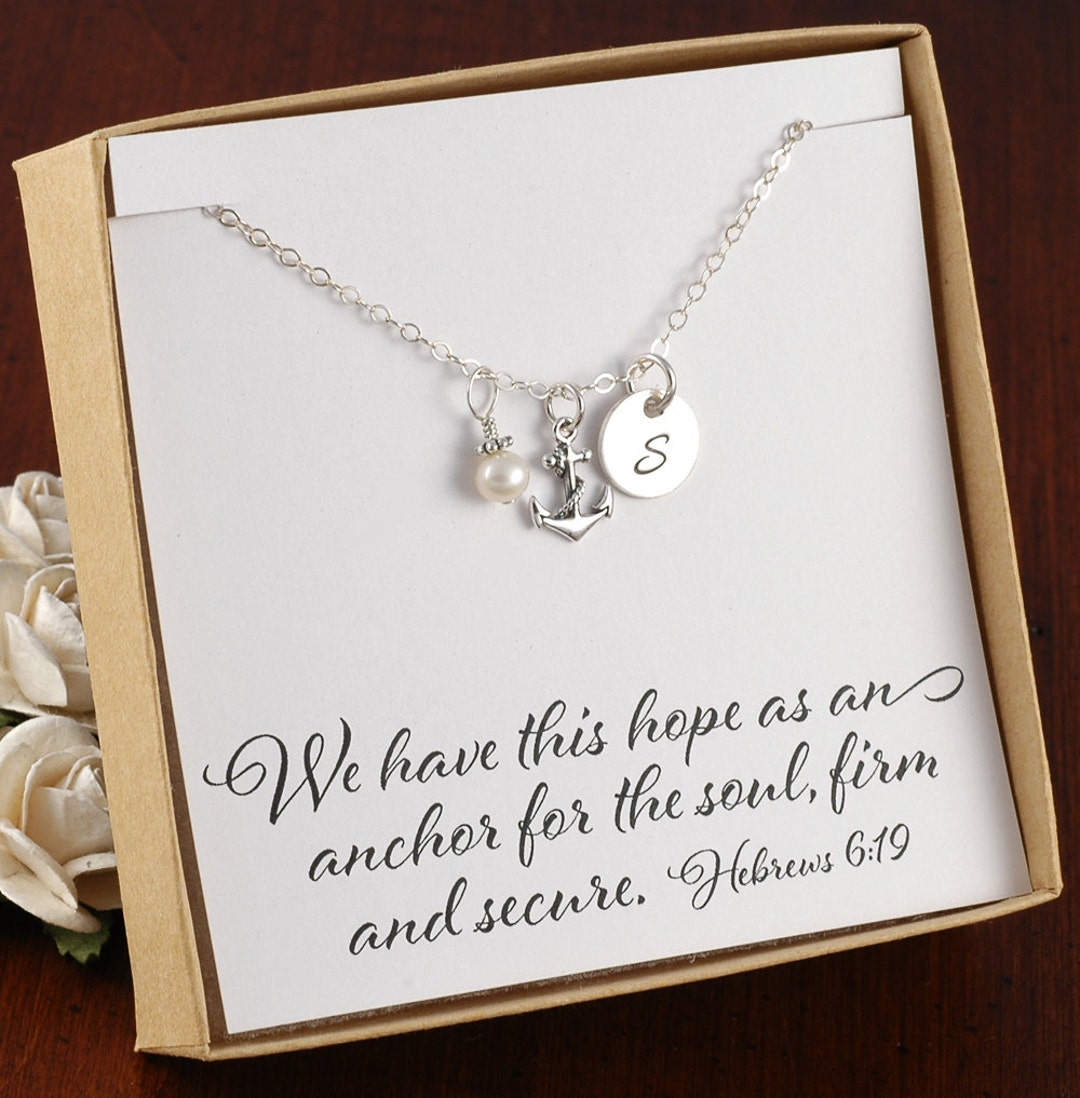 Anchor Necklace, Sterling Silver, Hebrews 6:19, Initial Disc