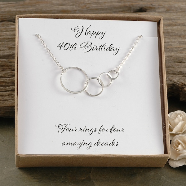 40th Birthday Gift, Four circles for 40th Birthday, Sterling Silver, Happy Birthday, Four rings for four amazing decades, Gift for her