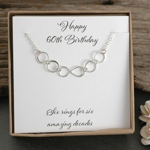 60th Birthday Gift, Six rings for 6 amazing decades, Infinity in center plus 4 additional circles, Happy Birthday, 6 circles, Gift for her