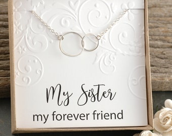 My Sister my forever friend - Connected circles necklace - Eternity - Infinity necklace - double intertwined rings - two linked circles