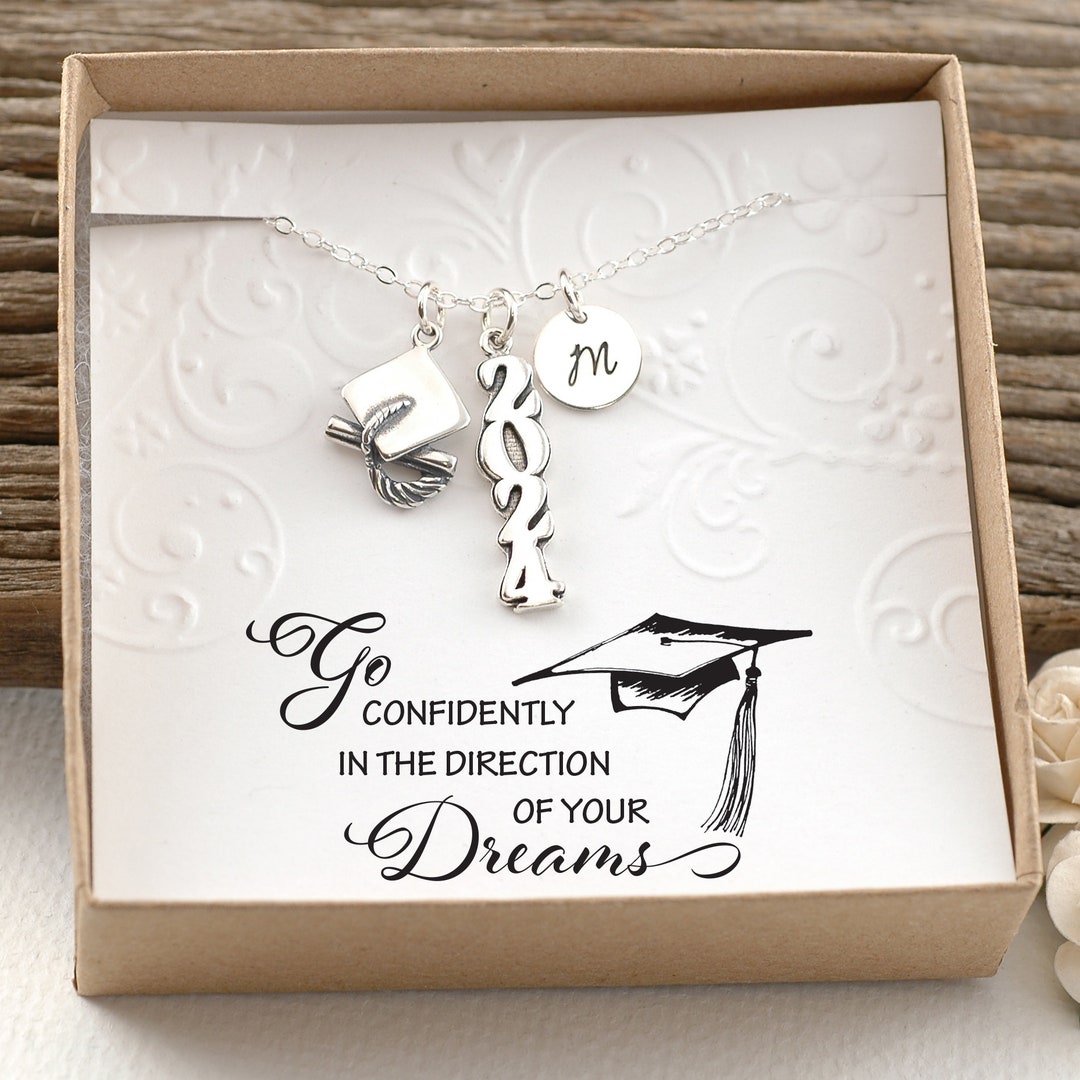 Graduation Necklace - Sterling Silver Initial Disc, Graduation Cap ...