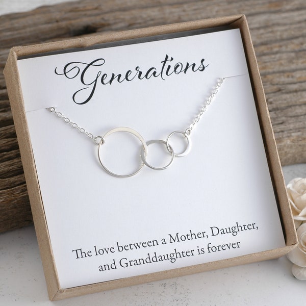 Generations necklace, Sterling Silver necklace, Mother, Daughter, Granddaughter infinity jewelry, eternity necklace, the love between