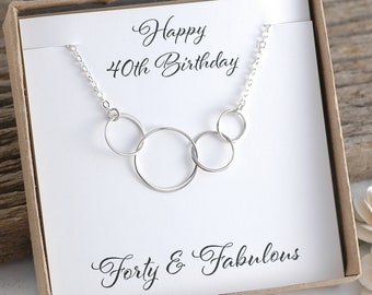 40th Birthday Necklace, Four circles for 40th Birthday, Sterling Silver, Happy Birthday, Forty & Fabulous, Gift for her