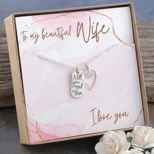 All you need is Love - necklace with heart, Sterling Silver necklace - Happy Valentine&#39;s Day gift
