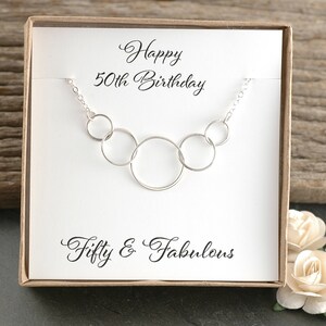 50th Birthday Gift, Five circles for 50th Birthday, Sterling Silver necklace, Happy Birthday, Fifty & Fabulous, Gift for her
