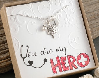 Sterling Silver - You are my Hero Necklace  - Healthcare Hero, EMT, Respiratory Therapist, Nurse, NP, LPN, Nurse Mom, Wife, Aunt, Daughter