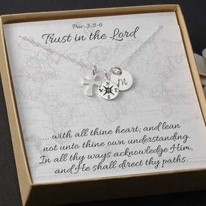 Confirmation Gift, Graduation Gift, Cross charm, Compass charm, Initial Jewelry