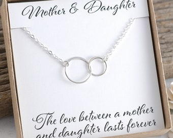 Mother Daughter Gift, Sterling Silver necklace, Infinity circles, Eternity necklace, Mother and child, double circle necklace