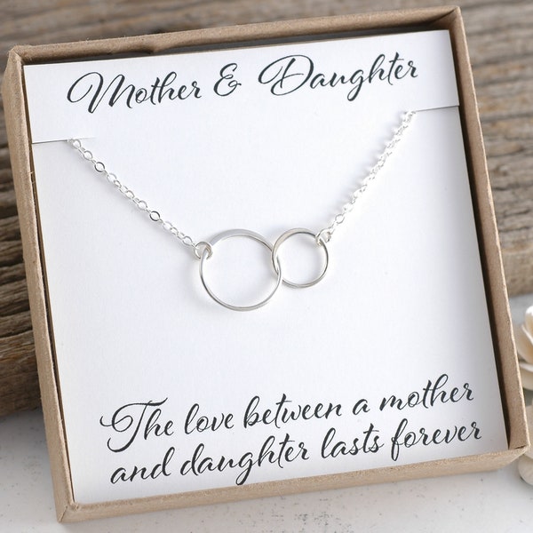 Mother Daughter Gift, Sterling Silver necklace, Infinity circles, Eternity necklace, Mother and child, double circle necklace