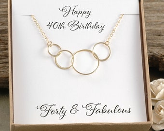 40th Birthday Gift, Four circles for 40th Birthday, Gold necklace, Happy Birthday, Forty & Fabulous, Gift for her