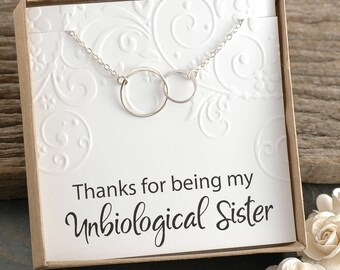 Unbiological Sister - Connected circles necklace - Eternity - Infinity necklace - double intertwined rings - two linked circles - BFF gift