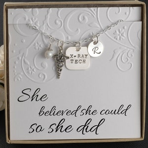 X-RAY TECH Necklace, x-ray technician, RAD, mri tech, Medical necklace - Sterling Silver, Initial, Pearl or Birthstone