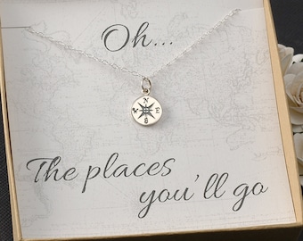 Compass Necklace - New Job - Graduation - Travel - College Gift - Silver or Gold Compass Charm