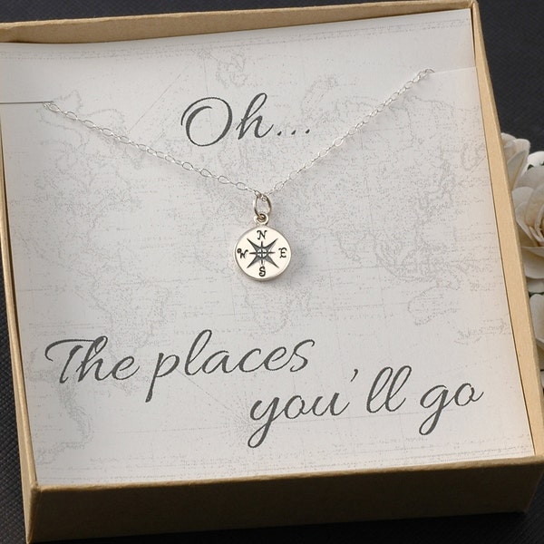 Compass Necklace - New Job - Graduation - Travel - College Gift - Silver or Gold Compass Charm