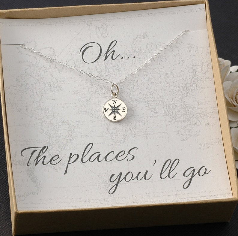 Compass Necklace - New Job - Graduation - Travel - College Gift - Silver or Gold Compass Charm 