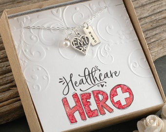 Sterling Silver - Medical Hero Necklace  - Healthcare Hero, EMT, Respiratory Therapist, Nurse, NP, LPN, Pearl or Birthstone