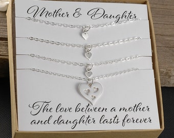 Mother Daughter necklace set, mother's day gift, new mommy jewelry, gift for mom, sterling silver, 3 three daughters