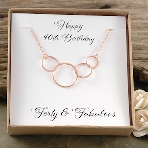 40th Birthday Gift, Four circles for 40th Birthday, Rose Gold, Happy Birthday, Forty & Fabulous, Gift for her Bild 1