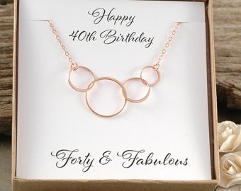 40th Birthday Gift, Four circles for 40th Birthday, Rose Gold, Happy Birthday, Forty & Fabulous, Gift for her