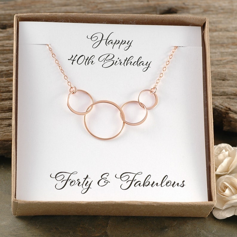 40th Birthday Gift, Four circles for 40th Birthday, Rose Gold, Happy Birthday, Forty & Fabulous, Gift for her image 1