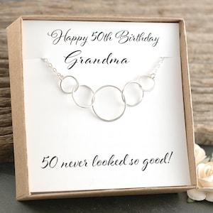50th Birthday Gift for Grandma, Five circles for 50th Birthday, Sterling Silver necklace, Happy Birthday, Fifty never looked so good