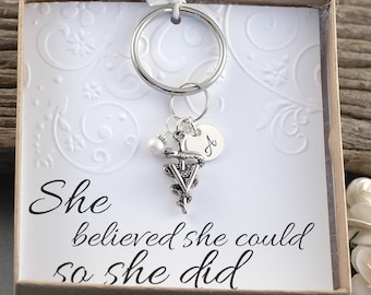 Veterinarian Key Chain, Vet professional, Vet gift Keychain, Sterling Silver, Initial, Pearl or Birthstone, Vet graduation keyring, Key Ring