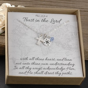 Confirmation Gift, Graduation Gift, Cross charm, Compass charm, birthstone Jewelry
