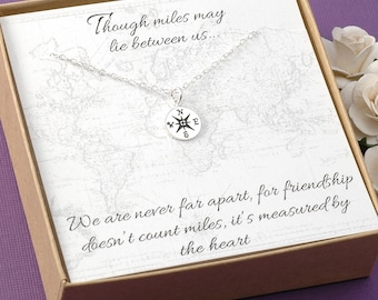 Compass Necklace - Friendship Jewelry, BFF, Best Friends - Silver or Gold Compass Charm