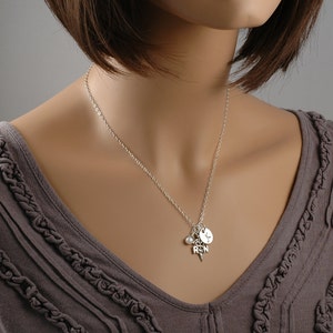 Sterling Silver RN Registered Nurse Necklace Initial Charm, Pearl or Birthstone image 2