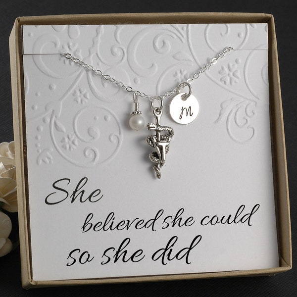 Veterinarian Necklace, Vet Technician professional, Vet Tech gift  - Sterling Silver Initial Charm, Pearl or Birthstone