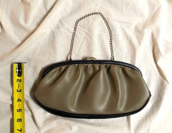 Vintage 80s Olive and Black Leather Pouch Clutch … - image 7