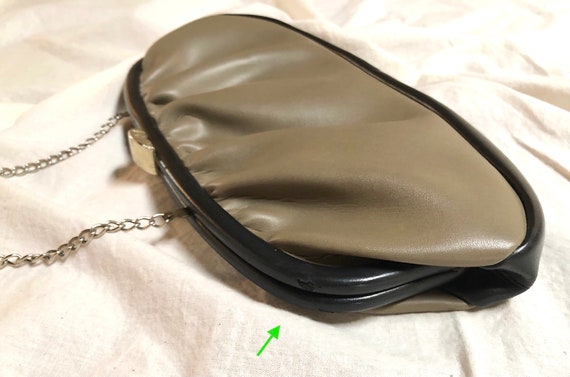 Vintage 80s Olive and Black Leather Pouch Clutch … - image 8