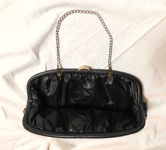 Vintage 80s Olive and Black Leather Pouch Clutch … - image 2