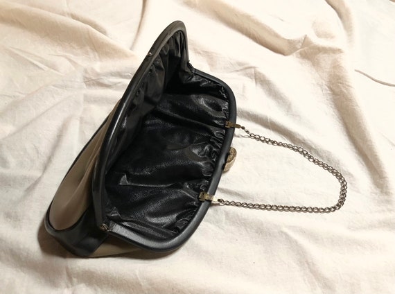 Vintage 80s Olive and Black Leather Pouch Clutch … - image 3