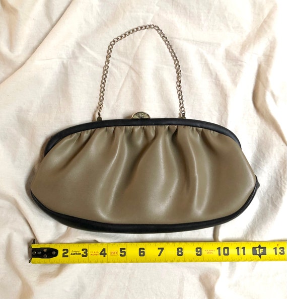 Vintage 80s Olive and Black Leather Pouch Clutch … - image 6