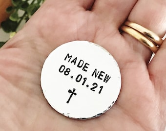 Made New in Christ Baptism Gift For Adults Pocket Coin, Personalized Christian Baptism Gift For Men Women, Religious Teen Gift For Boy Girl