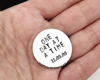 Sobriety Gift For Men Women, One Day At A Time Serenity Prayer. One Year AA Recovery Gifts Sobriety Token Alcoholics Anonymous Pocket Coin