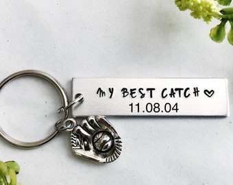 Valentines Day Gift For Him, Personalized Baseball My Best Catch Keychain For Men, 10th Anniversary Husband Gift Custom Keychain for Men