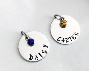 Personalized Name Charm: Hand Stamped Aluminum Birthstone Jewelry
