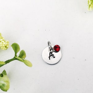 Add on Initial Charm with Birthstone, Hand Stamped Initial Tiny Monogram Charm