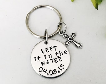 Personalized Baptism Gift For Boy, Baptism Keychain Left It In The Water, Keepsake Baptism Date Gift for Men Woman, Unique Baptism Gifts